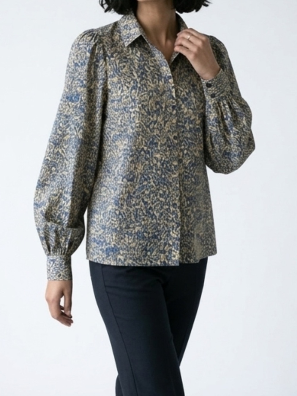 AWARE Women's Blue and Beige Patterned Blouse